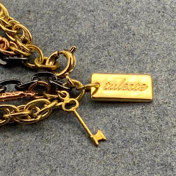 Tuleste Triple Chain Necklace Long Black Gunmetal Copper Gold - Picture 6 of 7